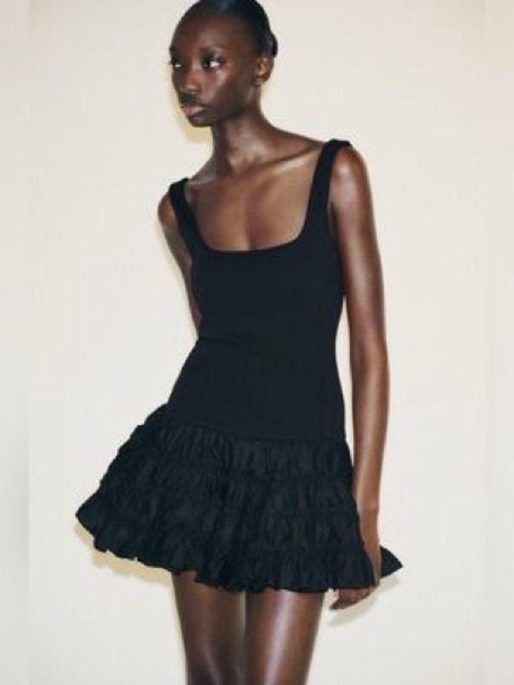 Zara Black Sleeveless Ruffle Hem Mini Dress